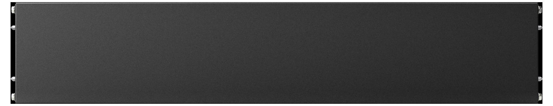 A black, rectangular plate with mounting holes on each corner, possibly used for server racks or electronic equipment housing.