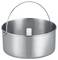 A large, stainless steel fondue pot with a handle and central spout, suitable for heating and serving melted cheese or chocolate.