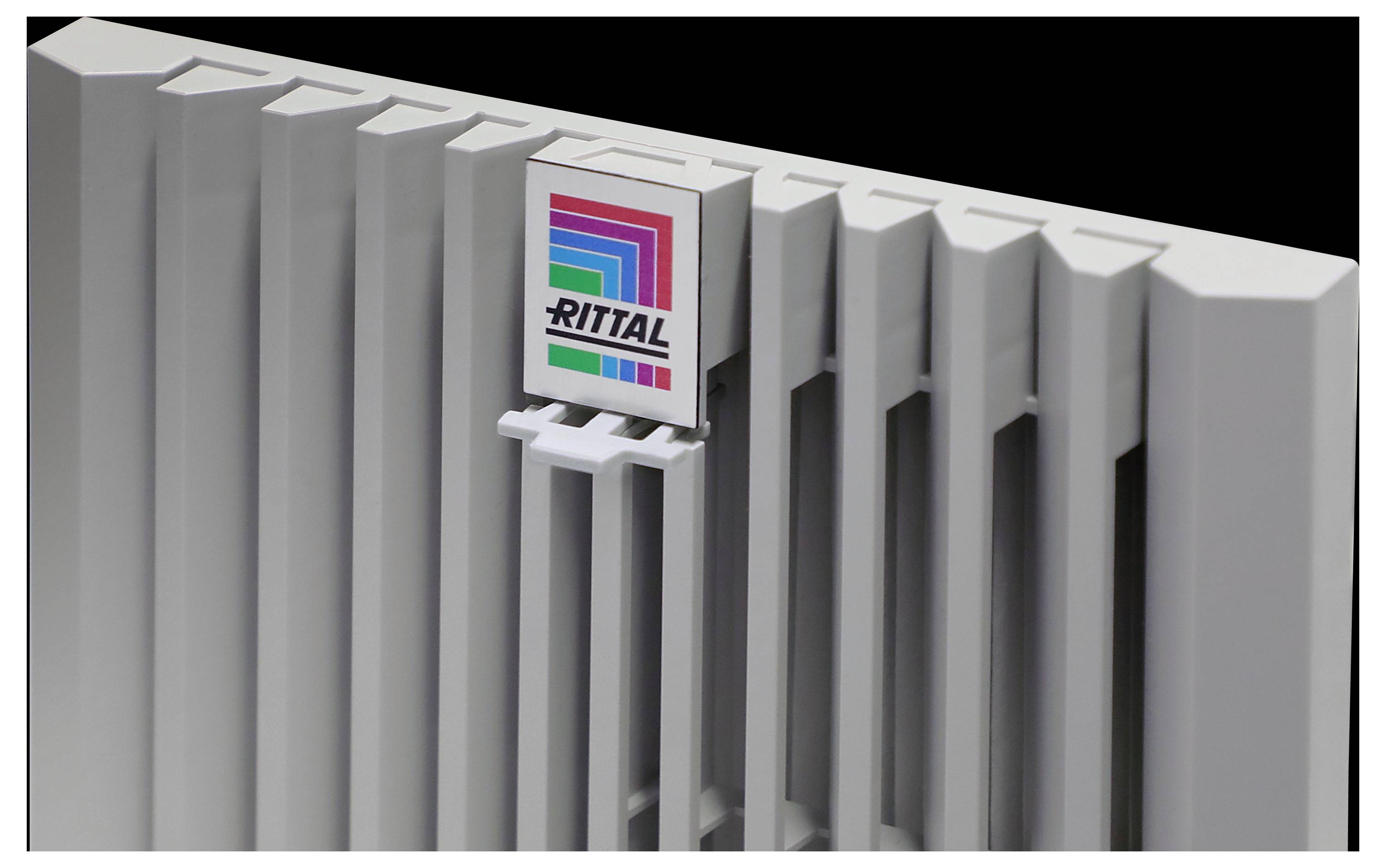 'RITTAL' brand vent cover, featuring vertical slats and a multicolored logo.