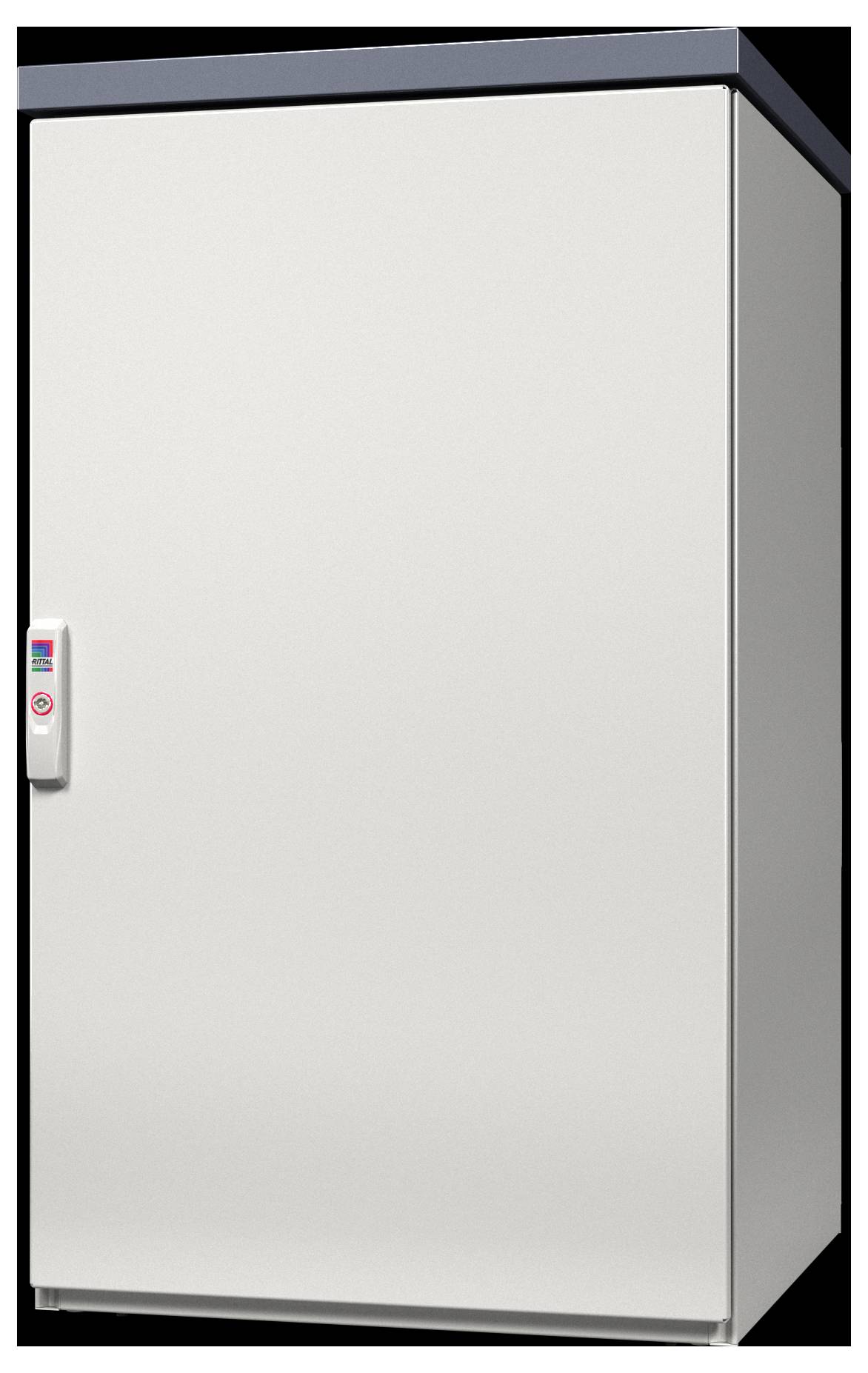A white rectangular refrigerator with a flat top and a vertical handle on the left side, set against a plain background.