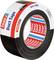 A roll of black duct tape with a 'tesa Duct Tape' label, showing dimensions 50 mm x 50 m, designed for strong adhesion and durability.