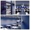 'Three images show security cameras mounted indoors and outdoors, overseeing office and public spaces, highlighting surveillance.'
