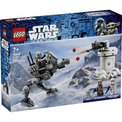 LEGO Star Wars AT-RT set box features image of the Mandalorian and Grogu on a snowy landscape. Includes an AT-RT walker and speeder.