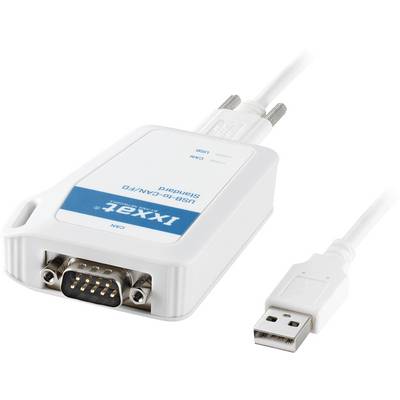 A USB-to-CAN adapter with a USB plug connected to a CAN interface, used for linking USB devices to a Controller Area Network.