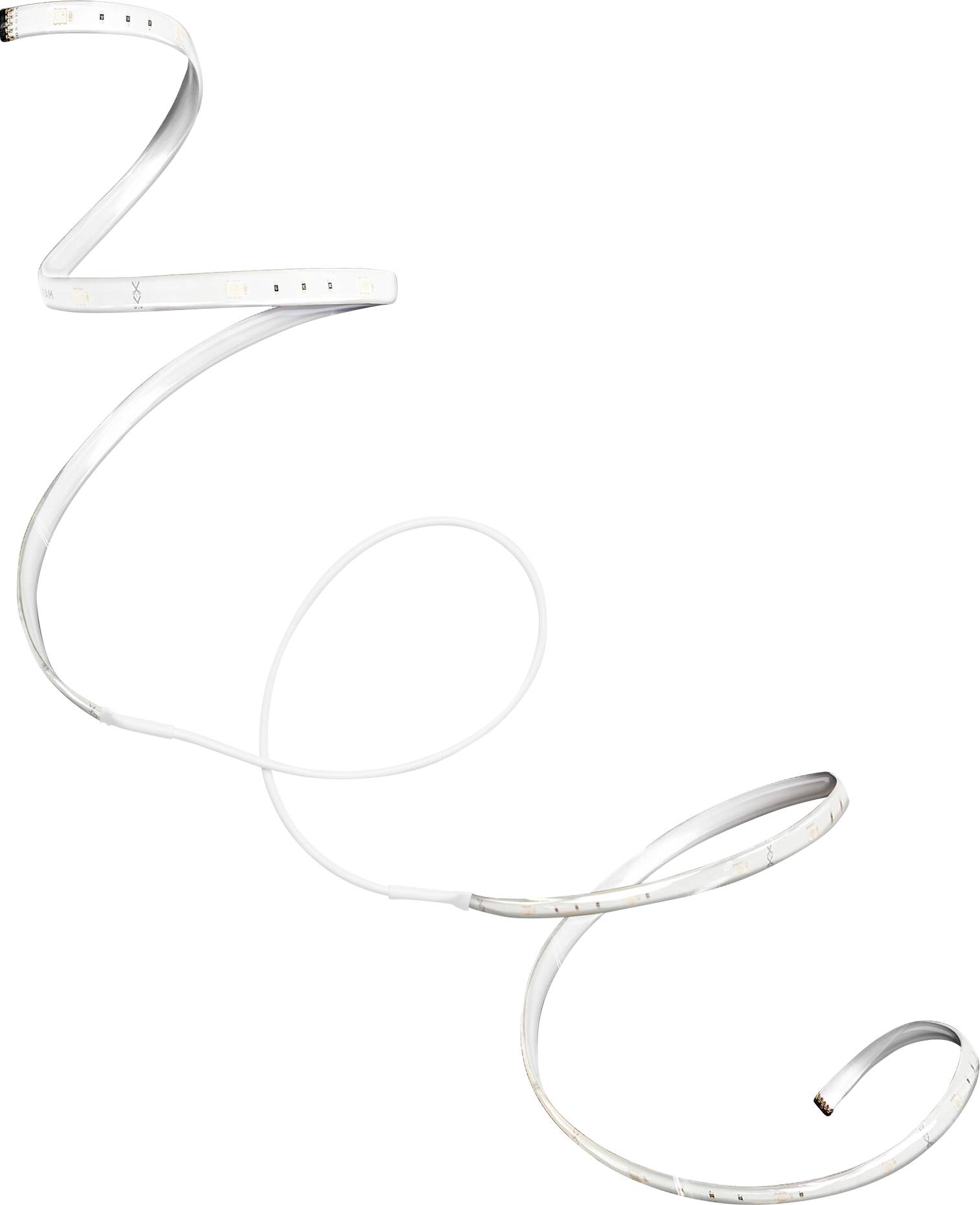 A coiled white LED strip light with small, evenly spaced bulbs, designed for flexible and customizable lighting solutions.