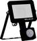 Outdoor LED floodlight with a motion sensor, labeled 'BELLALUX', mounted on an adjustable metal stand.