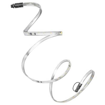 A coiled LED strip light with visible bulbs and black connectors on both ends, showing its flexibility and design for versatile lighting.