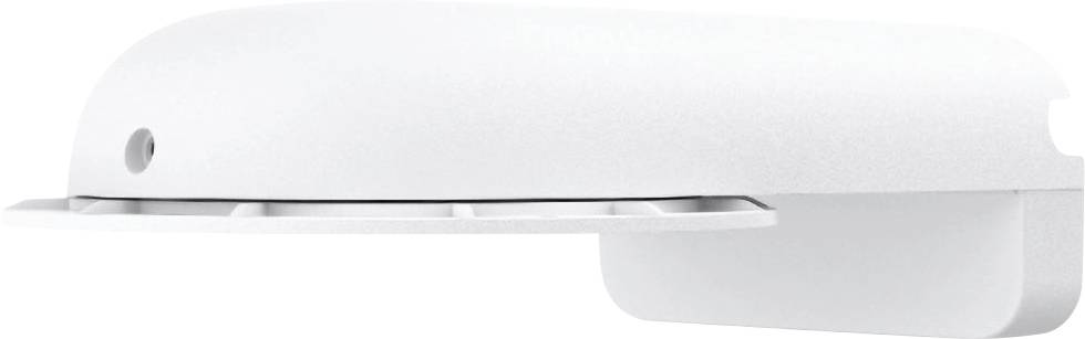 'A sleek, modern, white wall-mounted device with a slightly curved top and a small round light indicator on one end.'