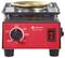 A red Toolcraft model TC-8911C hot plate with a temperature control knob and an on/off switch, designed for precise heating tasks.