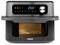 'Princess air fryer oven with digital display showing 200 minutes, control knob, and icons for preset cooking modes. Black and silver design.'