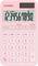 Pink Casio calculator model SL-310YC displays numbers '1234567890' on screen with standard buttons below, including tax functions.