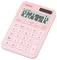 A pink calculator with a digital display showing '1234567890.12'. It has basic functions including addition, subtraction, and memory.