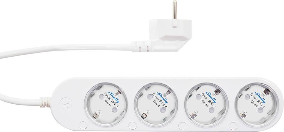 A four-socket white power strip with a cable and plug attached, suitable for electrical devices, labeled 'Sockety Certified'.