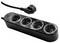 A black four-socket power strip with an attached plug, suitable for European outlets.