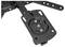 Black metal TV wall mount bracket with adjustable pivot plate and slotted holes for screws.