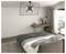 Modern bedroom with bed, wall-mounted TV bracket, desk, chair, curtains, and large window letting in daylight.