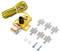 'Earthing facility' kit with a yellow bracket, copper coil, green/yellow wire, and mounting accessories. Used for grounding electrical systems.