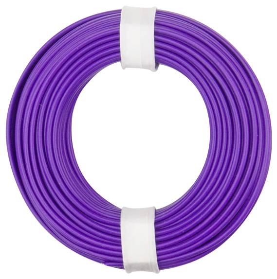'A coiled roll of purple electrical wire with white bands securing it.'