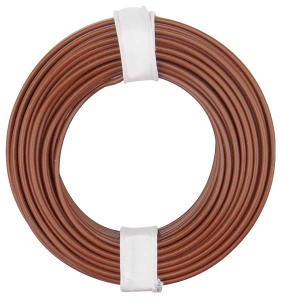A coil of brown electrical wire with white plastic bands securing it, likely used for wiring or installation purposes.