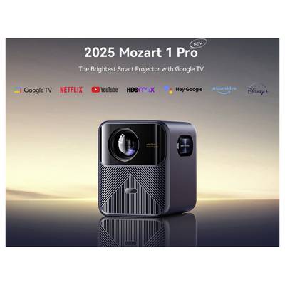 Portable projector with built-in battery; text says 99Wh battery provides up to 3.5 hours of playback for outdoor movie and sports viewing.