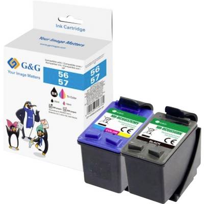 Box with two printer ink cartridges, one black and one color. The packaging features penguin images and the brand 'G&G'.