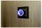 A black light switch with a glowing blue circular knob labeled 'BLUEFIN Night'. Mounted on a wooden wall.