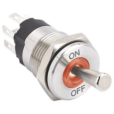 A metal toggle switch, labeled 'ON' and 'OFF', is set in an 'OFF' position. The switch has three connecting prongs.