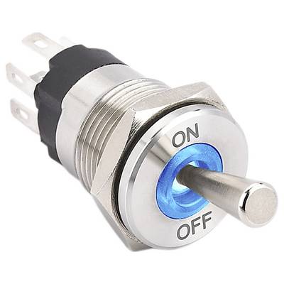 A metallic toggle switch with 'ON' and 'OFF' labeled, highlighting its function to switch between two states in electronic devices.