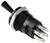 A black toggle switch with multiple metal terminals, used for turning an electrical circuit on or off.