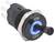 A toggle switch with 'ON' and 'OFF' labels, featuring a blue light ring around the handle.