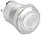 A metal push button switch with a round design and hexagonal base, used for electronic or mechanical applications.