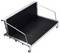 Black ribbed grill or cooking tray with metal frame and wire handles, shown on a white background.