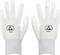 Pair of white ESD gloves with gray cuffs, featuring a black logo with 'ESD' on the back of each hand, used for handling electronics safely.