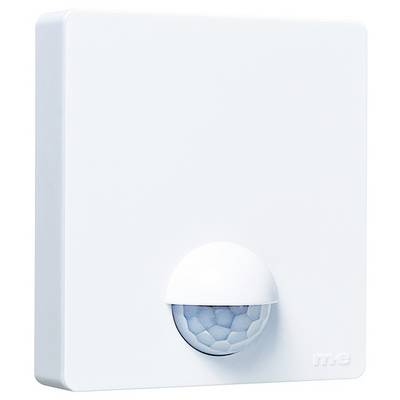 A white motion sensor device with a half-sphere cover, mounted on a flat surface.