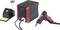 'Soldering station with digital display and temperature controls, including a soldering iron, stand with cleaning sponge, and tools.'