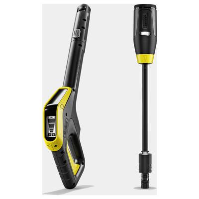 A pressure washer gun with a detachable nozzle, featuring black and yellow ergonomic design, suitable for cleaning tasks.