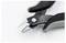 Close-up of metal wire cutters with black and gray handles on a white background, showing sharp edges for cutting wire.