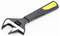 'Adjustable wrench with black and yellow handle, positioned diagonally, showcasing its open-ended gripping mechanism and measurement scale.'