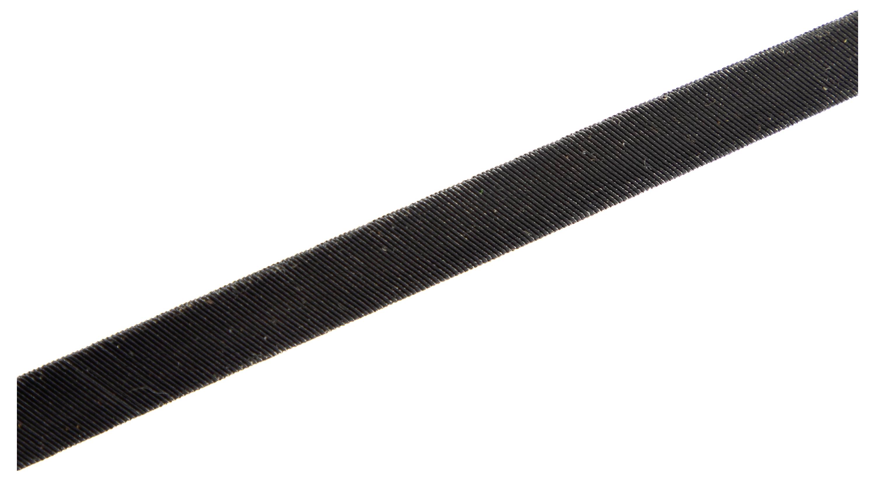 A strip of black Velcro tape seen from the side, showing the hook surface.