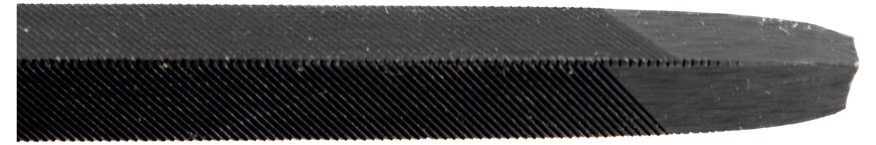 A flat, metal file with a tapered end, featuring fine, parallel grooves for smoothing or shaping materials.