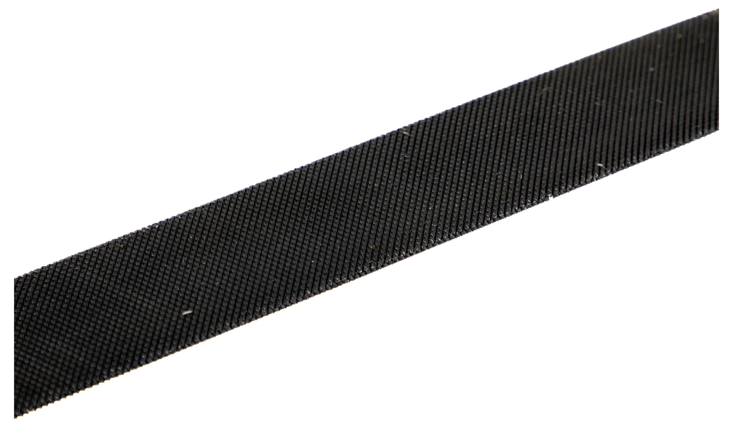 A close-up of a black textured strip, possibly a tool or crafting material, shown at an angle against a plain white background.
