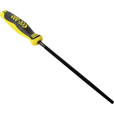 A yellow and black-handled file tool with a long, narrow metal shaft, designed for smoothing or shaping materials.