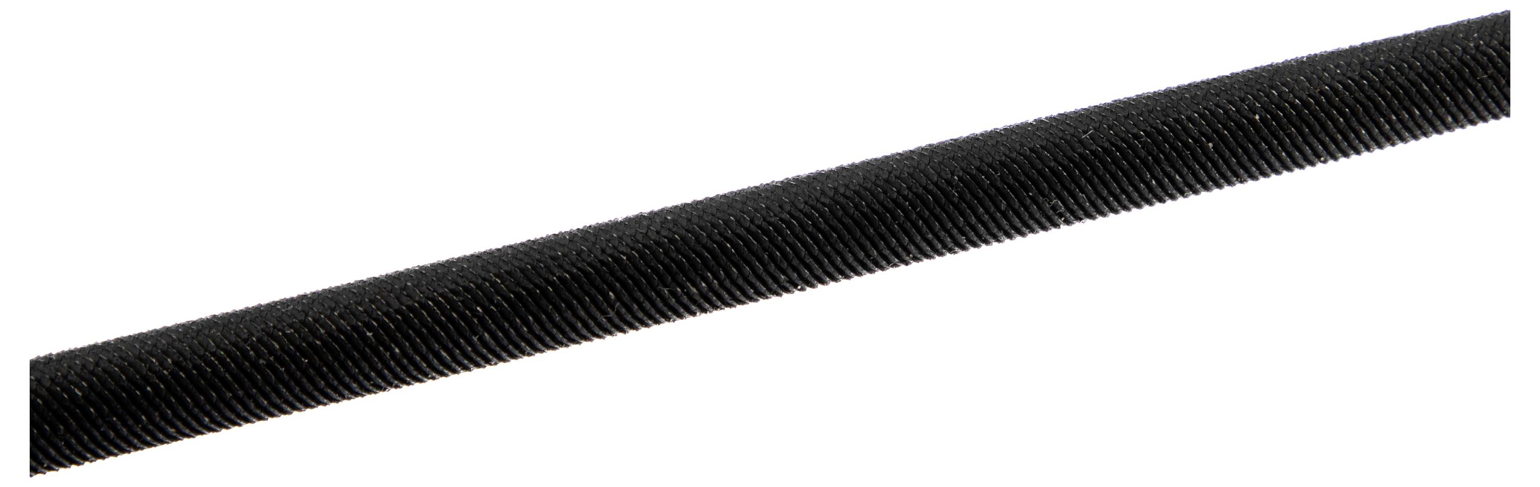A close-up of a black, textured cylindrical rod, diagonally positioned against a white background.