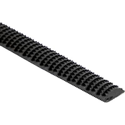 A section of black rubber tread with a pattern of evenly spaced, small triangular protrusions, likely used for grip or traction.