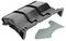 Black plastic vehicle roof rack accessory with a curved metal bracket and a separate flat insert piece on a white background.