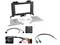 Car stereo installation kit with dash mount frame, metal brackets, screws, wiring harnesses, adapter cables, and a small 'PAC' module.