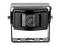 Front view of a black and silver security camera with a centered lens and mounting bracket on a white background.