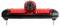 Red rear view camera with integrated brake light housing, shown front-on with black end caps and mounting bolts.