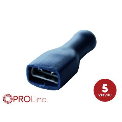 Blue insulated female electrical terminal connector with PROLine logo and a red '5 VPE / PU' label.