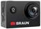 'Braun' action camera with a wide lens, power mode button, and textured sides, designed for capturing dynamic photos and videos.